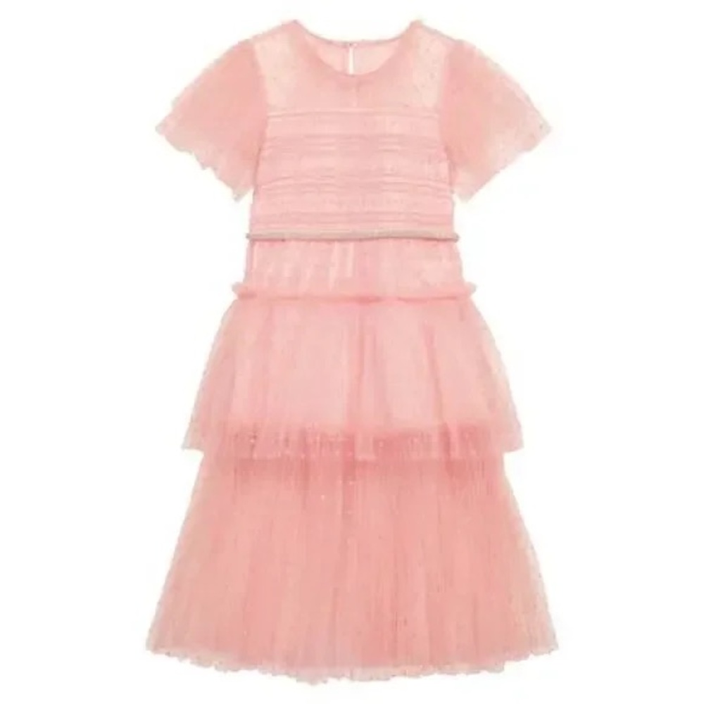 Self-Portrait Kids Point D'Esprit Pink Polyester Tulle Dress Size 5-6 Years